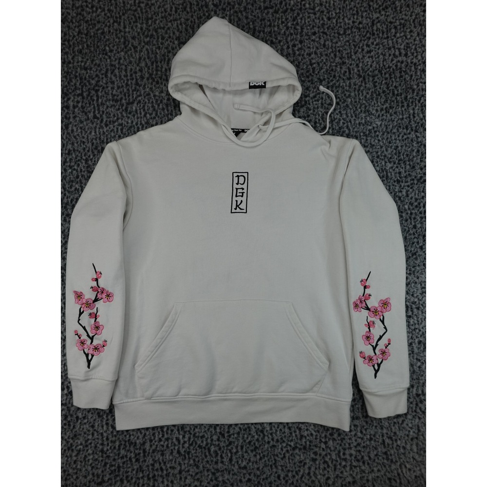 DGK Hoodie Mens Large White Cherry Blossom Embroidered Skate Pullover X417